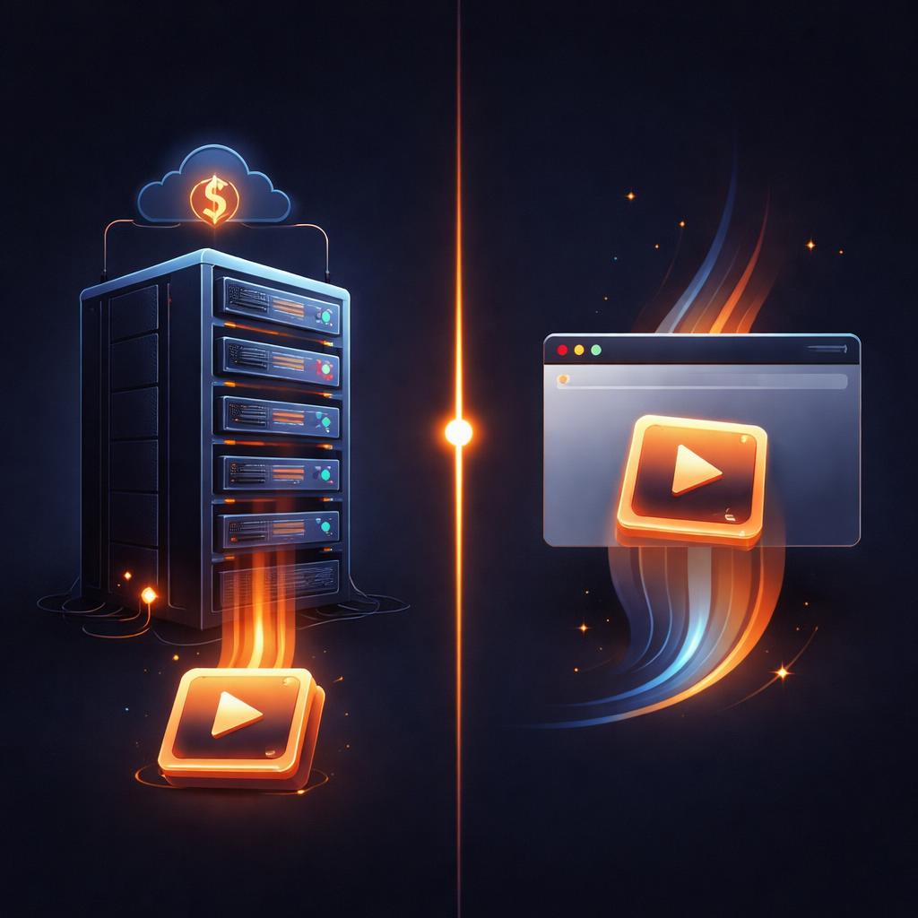 A comparison between heavy server rendering and lightweight browser-side export Browser-side rendering architecture comparison