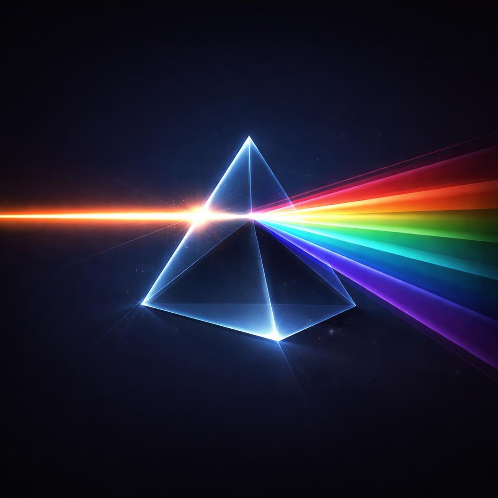 A prism splitting light into chromatic layers