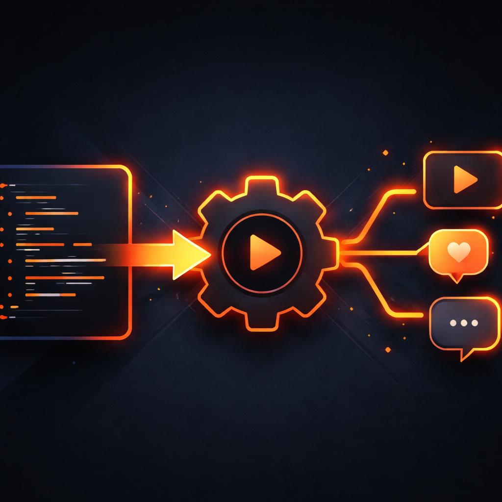 The VideoFlow dynamic video pipeline The VideoFlow pipeline showing JSON turning into a social banner
