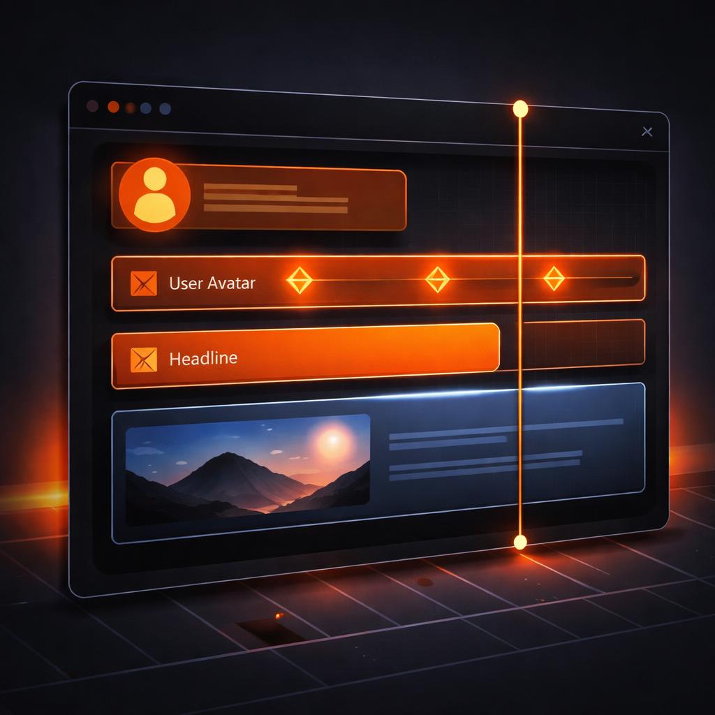Visualizing the VideoFlow timeline and keyframes A video timeline with glowing keyframes and layers