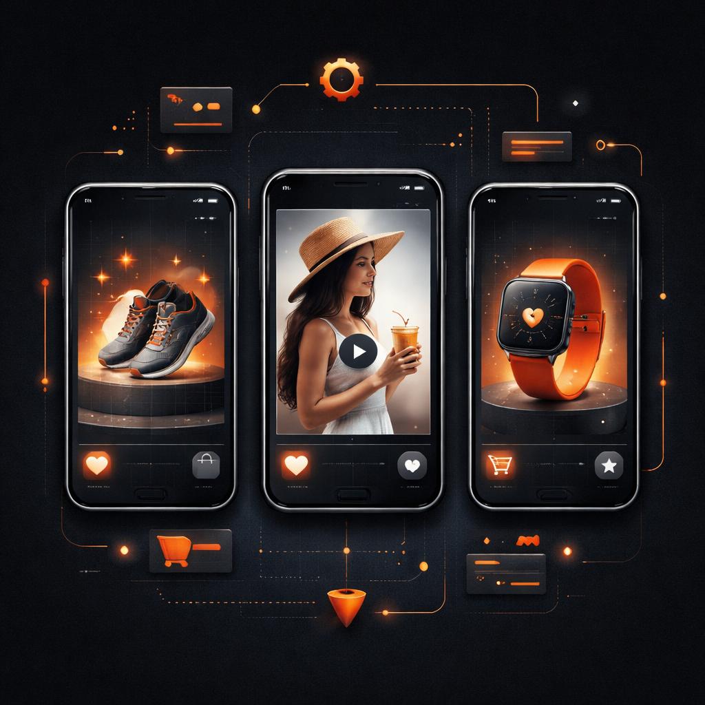 A grid of three mobile-sized video previews, each showing a different personalized ad.
