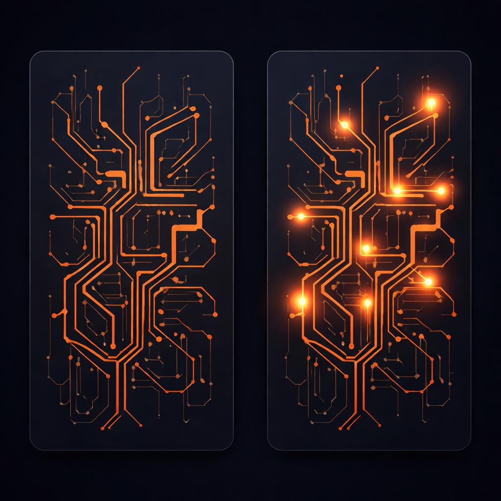 A technical diagram showing the difference between two video states via glowing orange nodes.