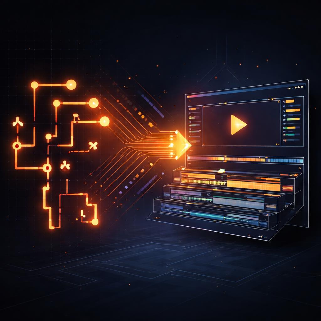 The VideoFlow pipeline turning portable JSON into a rendered DOM experience. JSON to Video Transformation