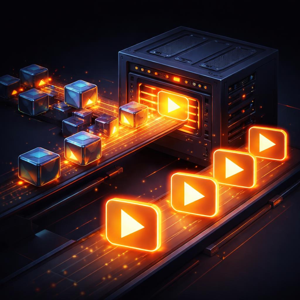 Data entering a server and emerging as video buttons