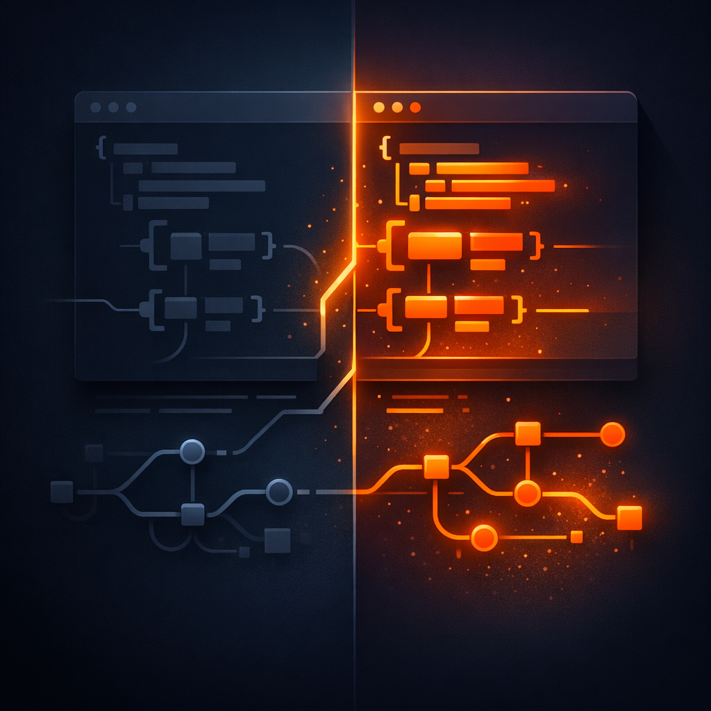 A visual representation of a code diff showing how JSON video definitions can be version controlled
