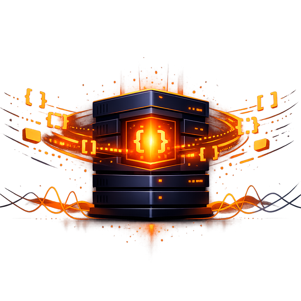 A server rack representing how VideoJSON can be stored in a database and processed by various renderers