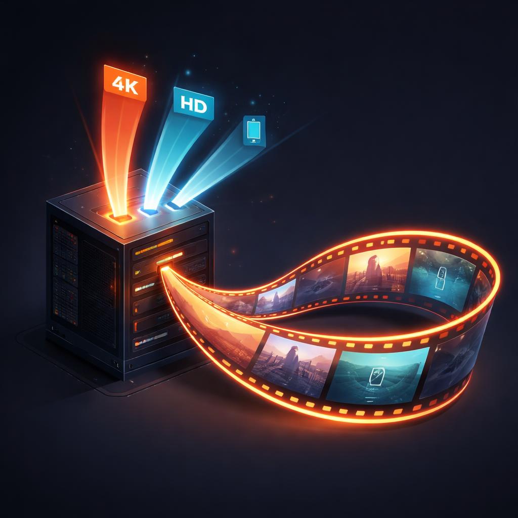 A server rack emitting three distinct video streams