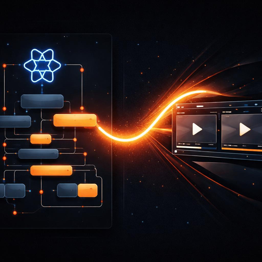 Synchronizing React state with the VideoFlow timeline State synchronization illustration