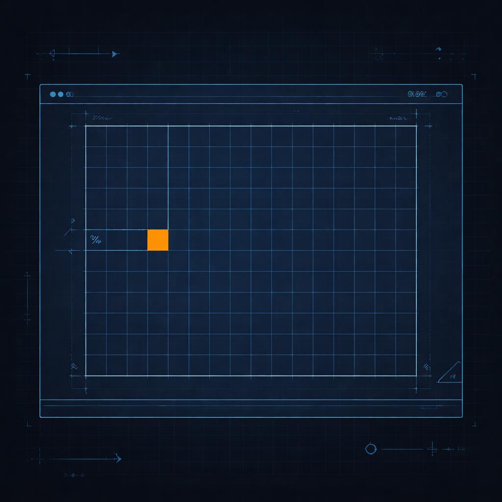 A blueprint-style diagram showing how a single 1em unit represents 1% of the project width, enabling resolution-agnostic video design.