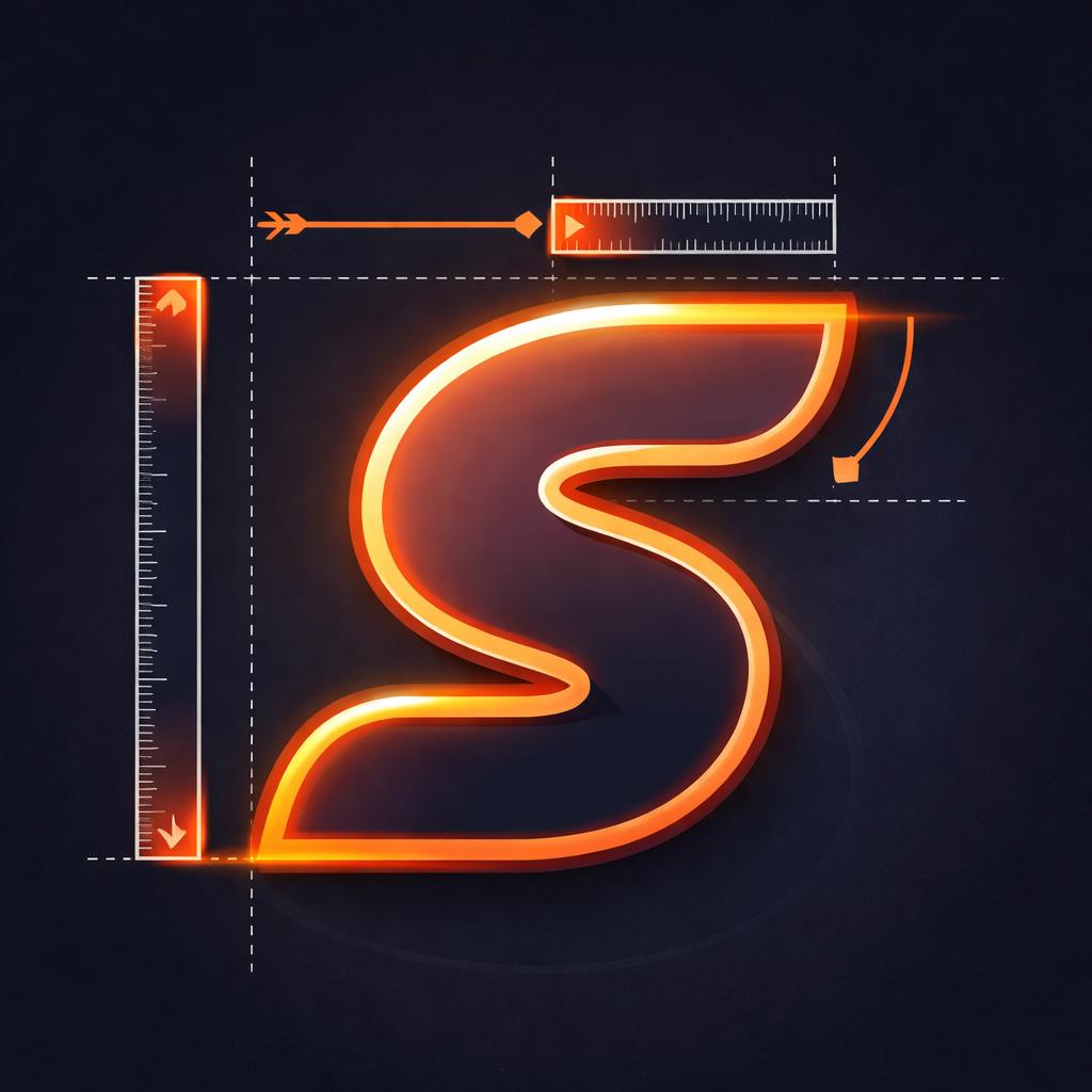 A technical illustration showing a character with a glowing outline, demonstrating how stroke widths and effects scale proportionally with the font size.