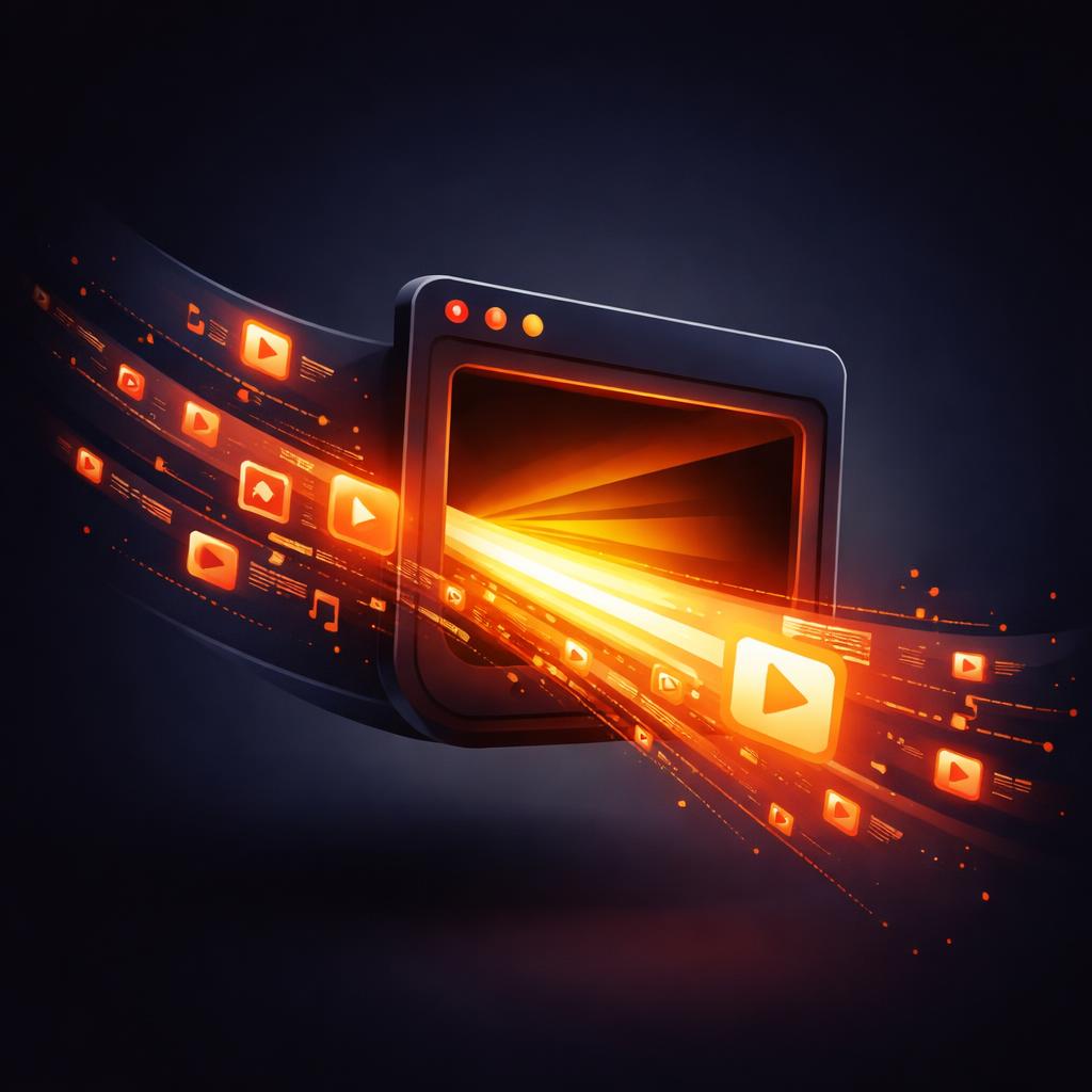 Client-Side Browser Rendering A headless browser icon emitting digital video data