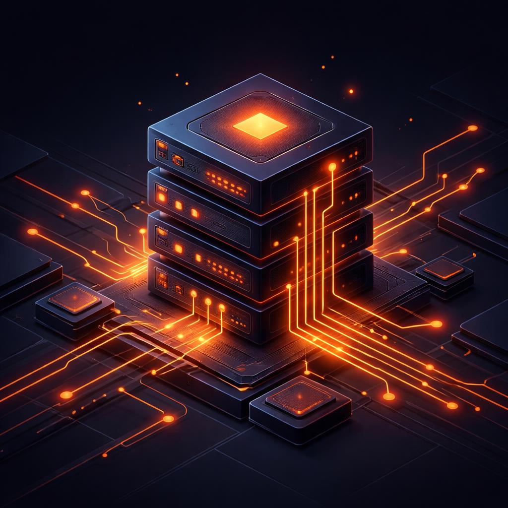A stylised server rack representing headless rendering