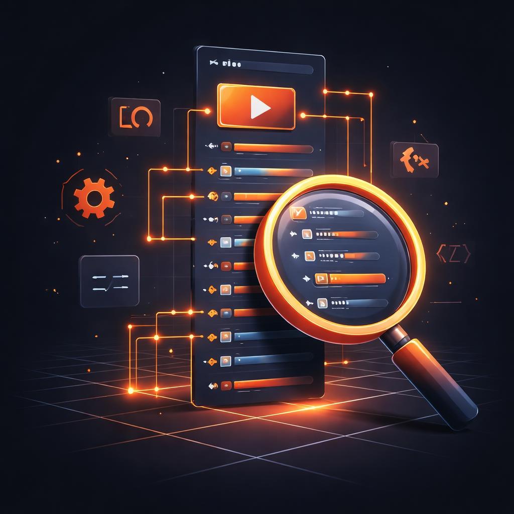 Validating VideoJSON structure with unit tests Magnifying glass inspecting a JSON tree representing a video layer