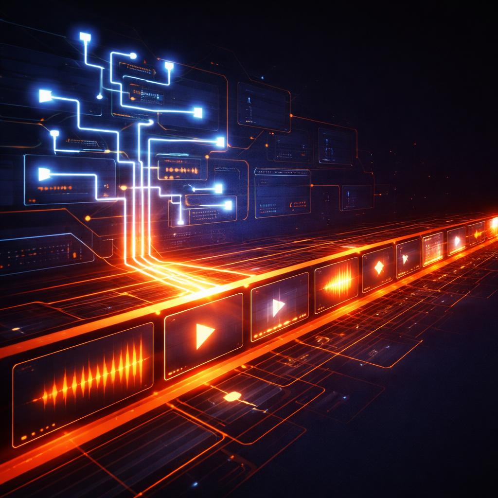A pipeline of server racks processing video frames A pipeline of server racks processing video frames