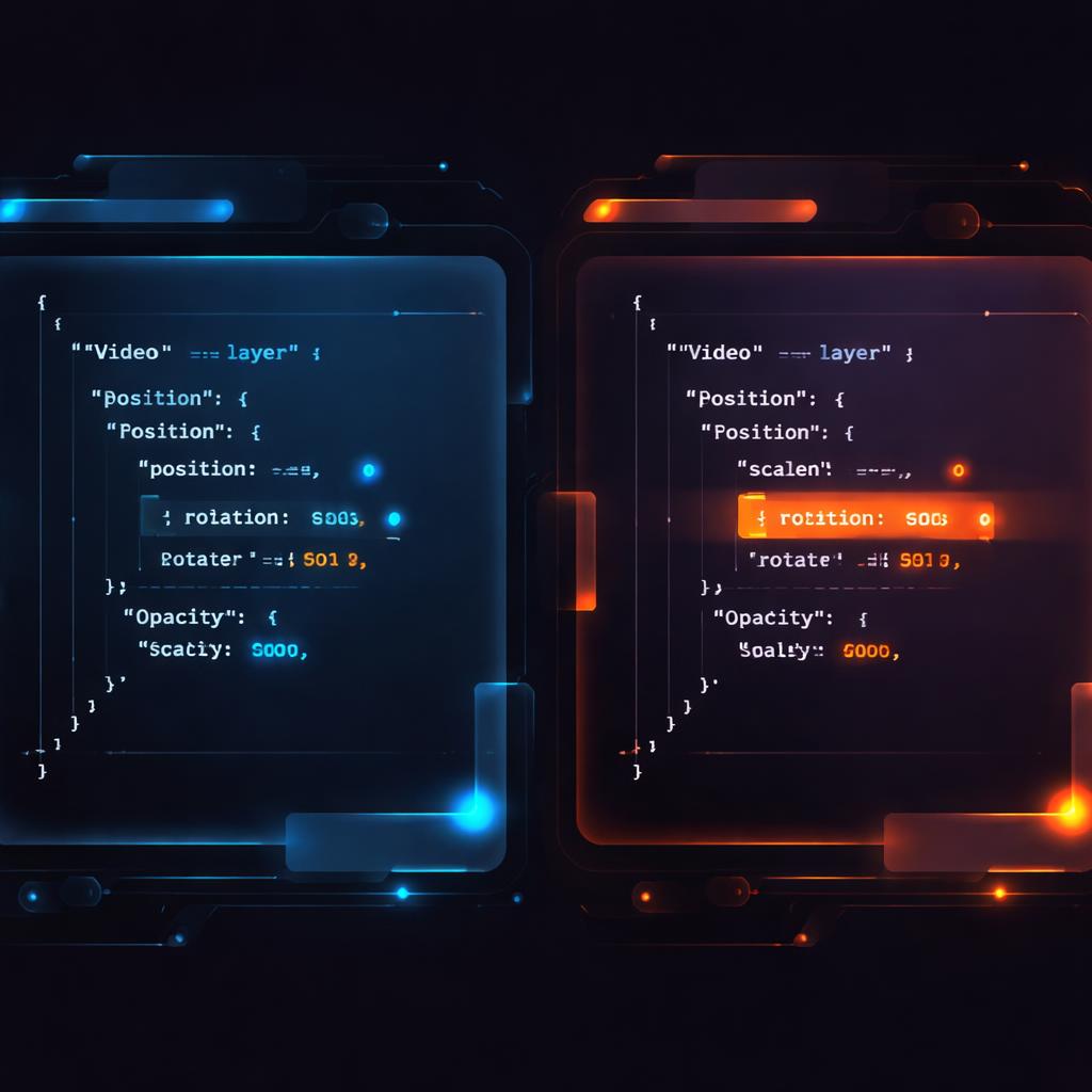 Diffing VideoJSON in Git A side-by-side diff view of two JSON documents representing video layers.