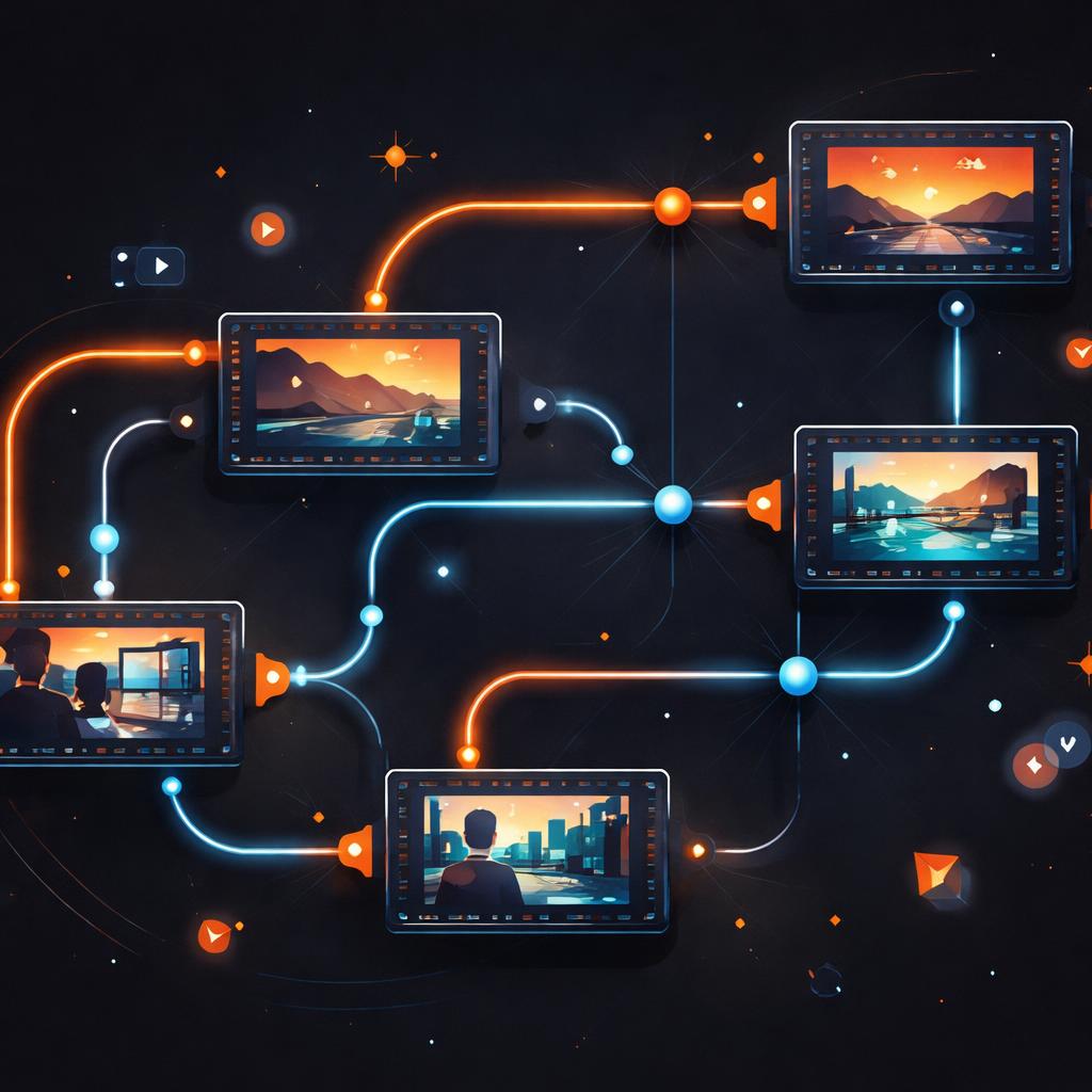A stylised Git branching tree where each node is a film frame