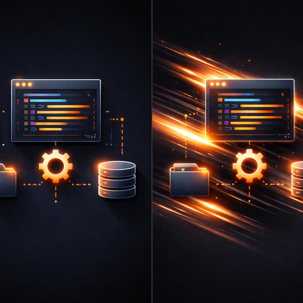 A split-screen view showing a static visual element and a dynamic motion-blurred version