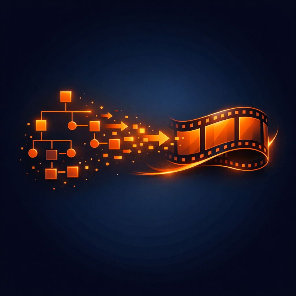 JSON tree structure transforming into a film strip