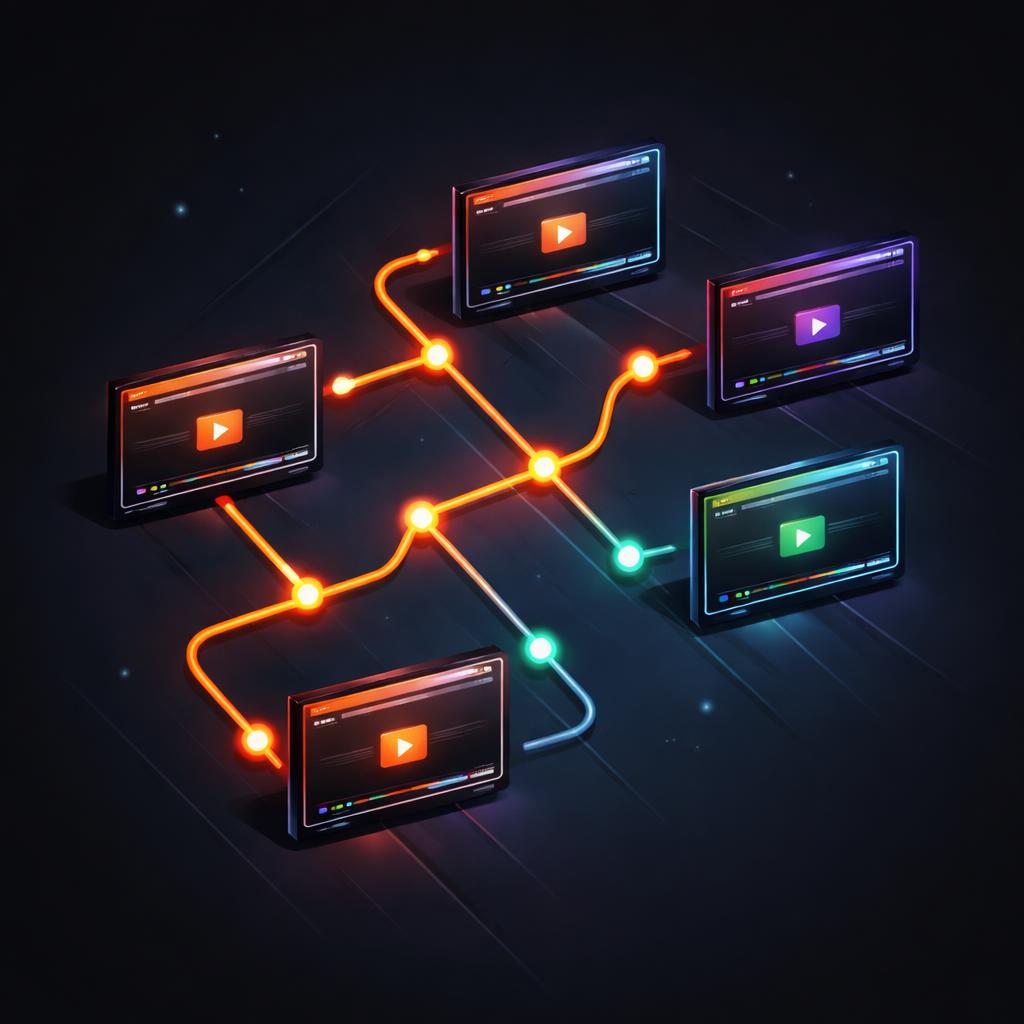 Visualizing a Git branching strategy applied to video frames. Version Control for Video