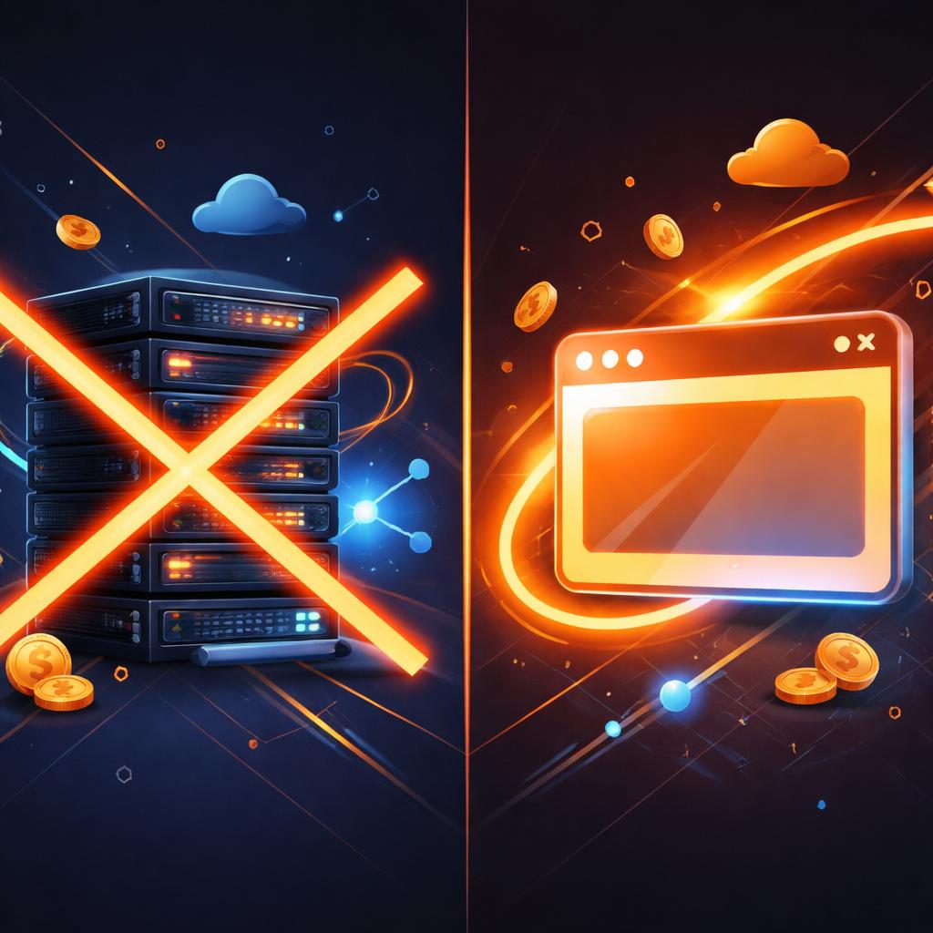 Offloading rendering to the client eliminates server costs and simplifies your architecture. A technical diagram showing a browser icon representing infrastructure reduction